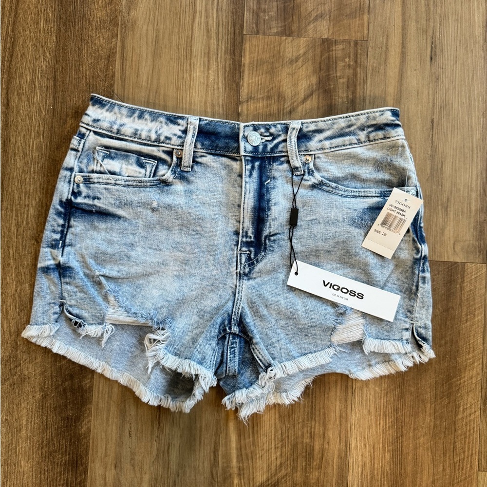 Vigoss Women's Light Blue Frayed Jean Shorts, NWT